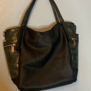 Black Gussaci Black Tote Handbag Large Purse Gold Hardware Multi Pockets